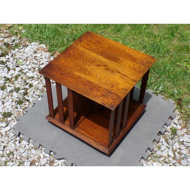 Brown Antique Mission Era Solid Oak Desktop Revolving Bookcase For Sale - Image 8 of 16