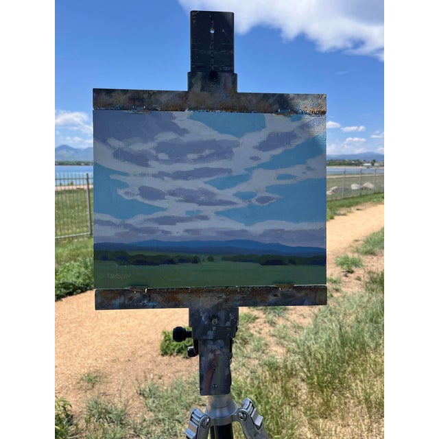 Bow Mar Blue Skies by Michael Magrin | Oil on Linen Landscape with blue skies and distant mountains For Sale