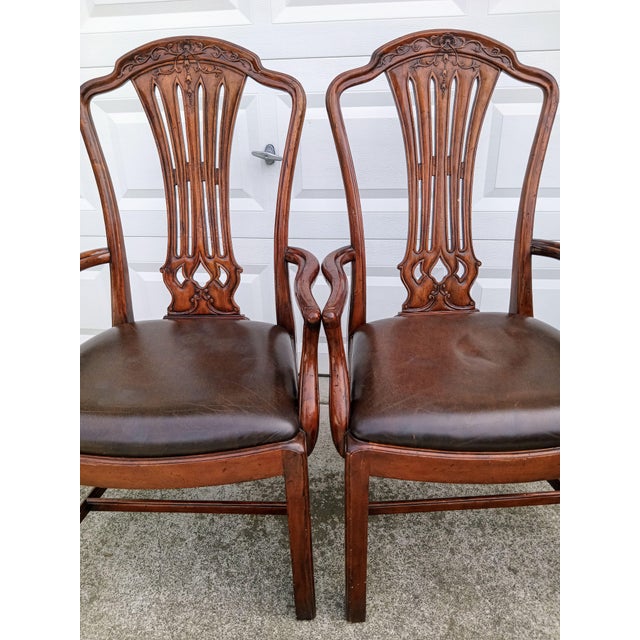 Jonathan Charles Elevate Your Space With This Exceptional Pair of Jonathan Charles Mahogany Leather Armchairs. For Sale - Image 4 of 12
