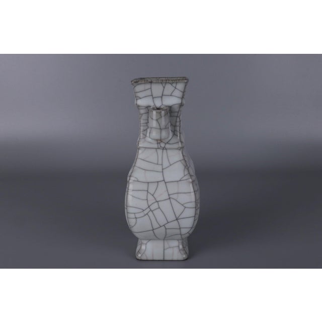 Chinese Ceramic Vase Guan Ware Crackle Glaze Celadon Double Ears Vase For Sale - Image 10 of 11