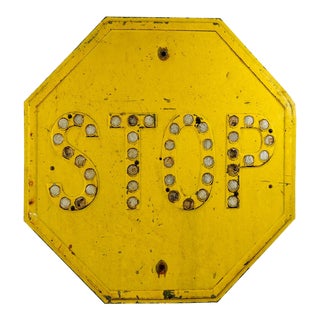 Vintage Yellow Stop Sign With Reflectors For Sale