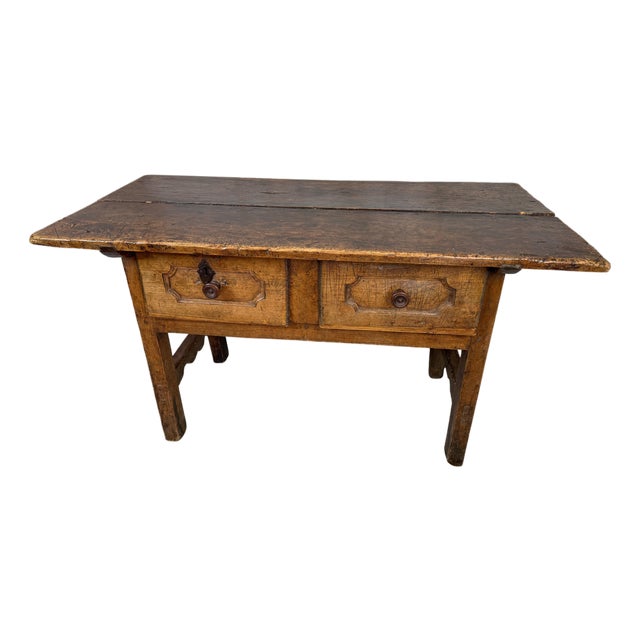 Antique Primitive French Farmhouse Work Table W/ 2 Drawers – Original Patina For Sale