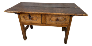 Antique Primitive French Farmhouse Work Table W/ 2 Drawers – Original Patina