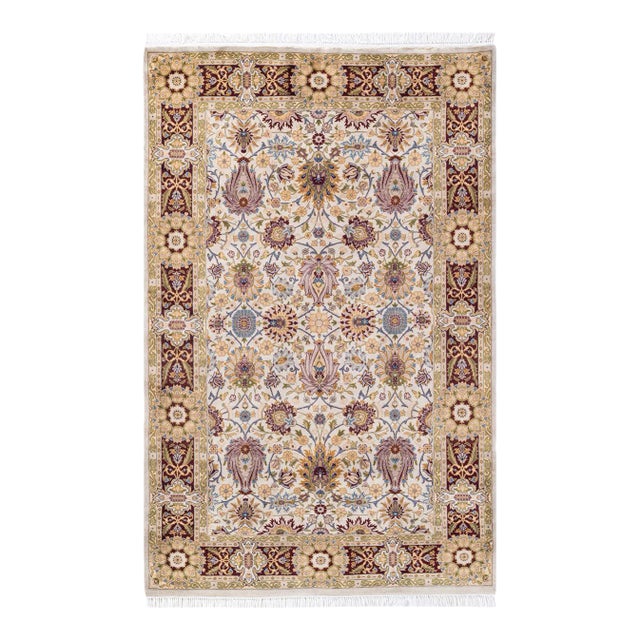 Mogul, One-of-a-Kind Hand-Knotted Area Rug - Ivory, 4' 1" x 6' 4" For Sale