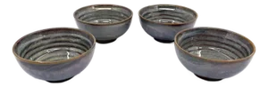 Vietnamese Dual-Glaze Stoneware Ceramic Soup Bowls With Spiral Motif - Set of 4