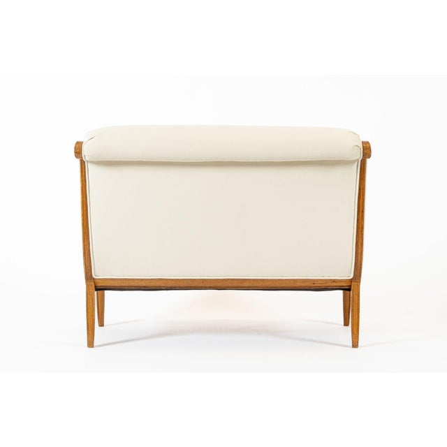 Antique French Art Deco Two-Seat Loveseat Sofa With Cream Upholstery, 1940s For Sale - Image 4 of 12