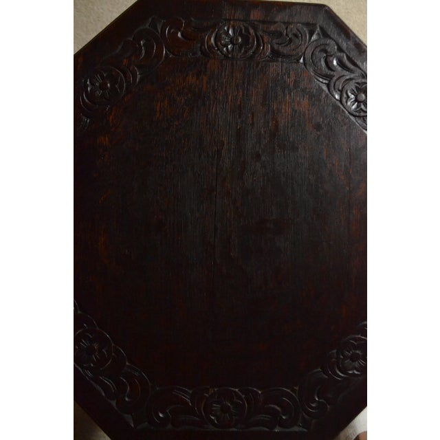 Late 19th Century Antique Octagon Sofa Table Carved Dark Oak Barley Twist Louis XIII Jacobean John A. Colby & Sons For Sale - Image 5 of 11