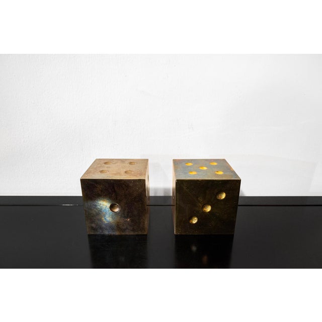 Dice-Shaped Burnished Brass Paperweights, 1970s, Set of 2 For Sale - Image 4 of 4