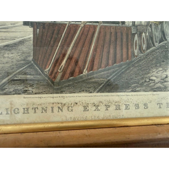 Authentic 1864 Currier & Ives Hand-Colored Lithograph "The Lightning Express Trains – Leaving the Junction" For Sale In New York - Image 6 of 9