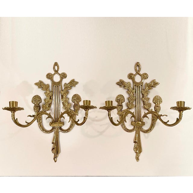 Vintage Brass Double Wall Sconces Candle Holders- Set of 2 For Sale - Image 4 of 4