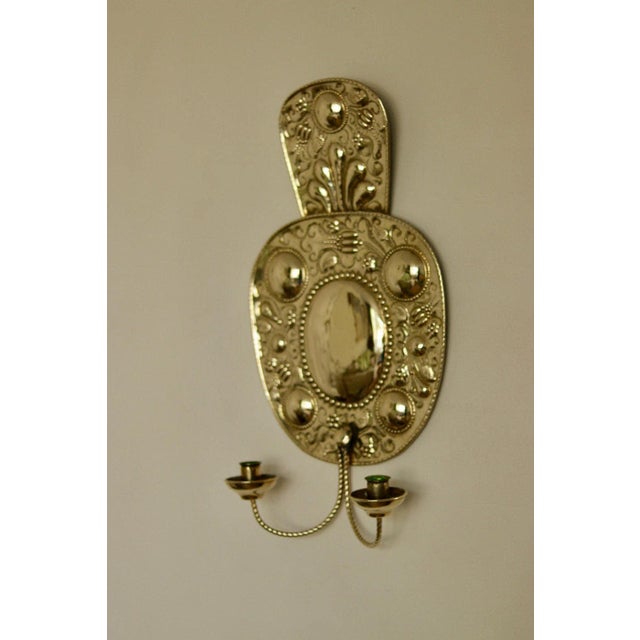 Large Mid-Century Swedish Baroque Style Brass Sconces, Set of 2 For Sale - Image 5 of 18