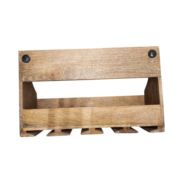 Contemporary Late 20th Century Wooden Wall-Mounted Wine Rack With Glass Slots For Sale - Image 3 of 5