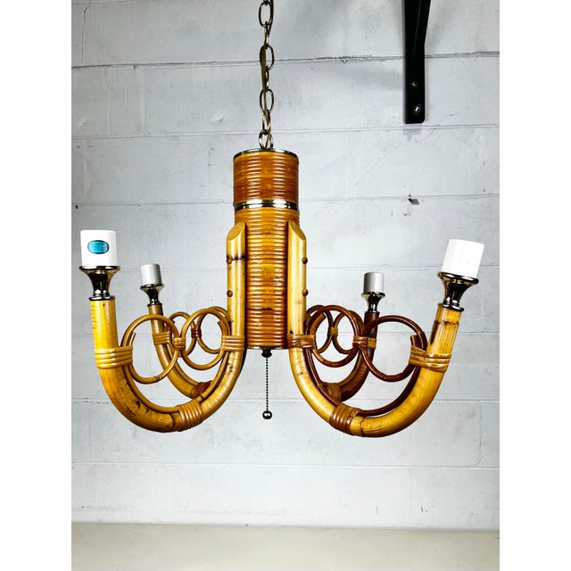 Vintage Bamboo Rattan Chandelier For Sale - Image 11 of 11