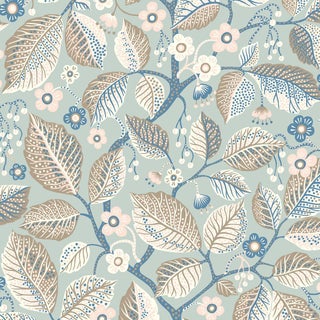Sample - Boråstapeter Elm Tree Wallcovering In Blue And Pink For Sale