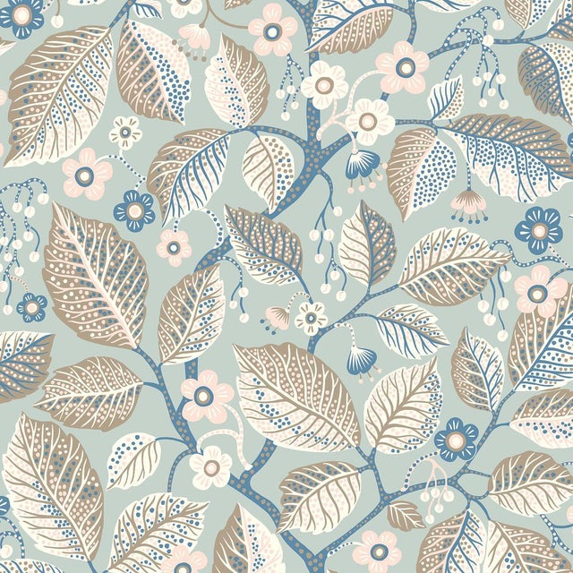 Sample - Boråstapeter Elm Tree Wallcovering In Blue And Pink For Sale