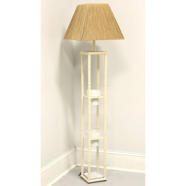 Mid 20th Century White Painted Metal Faux Bamboo Floor Lamp W/ Shade For Sale - Image 11 of 11
