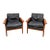 1960s Attributed to Hans Olson Rosewood and Black Leather Lounge Chairs - Pair For Sale