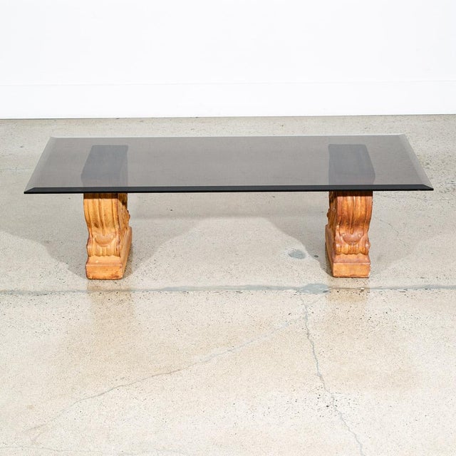 Mid-Century Modern 1960s Mid Century Modern Coffee Table Smoked Glass Cement Sculptural Vintage Brown For Sale - Image 3 of 12