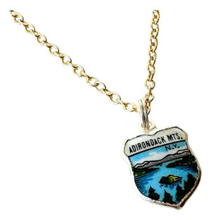 New York Adirondack MTS Fritz Reu Sterling Silver Enamel Vintage Charm on New 18 Inch Gold Filled Necklace