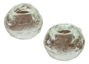 Mid Century Modern Kosta Boda Snowball Candleholders Pair Clear Art Glass Round