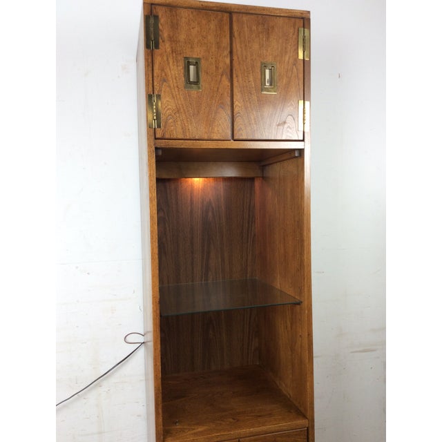Vintage Campaign Style Tall Cabinet With Lighted Shelving by Stanley For Sale - Image 16 of 17