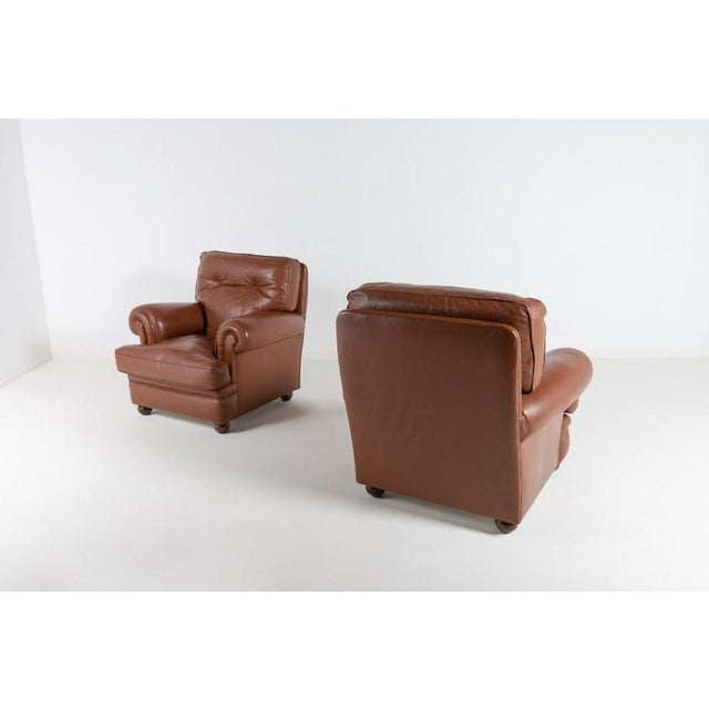 Brown Leather Club Armchairs, 1970s, Set of For Sale - Image 4 of 13