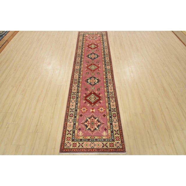 Farmhouse Kazak Runner 2’9” X 9’10” Pink Wool Tribal Hand-Knotted Oriental Rug For Sale - Image 3 of 13