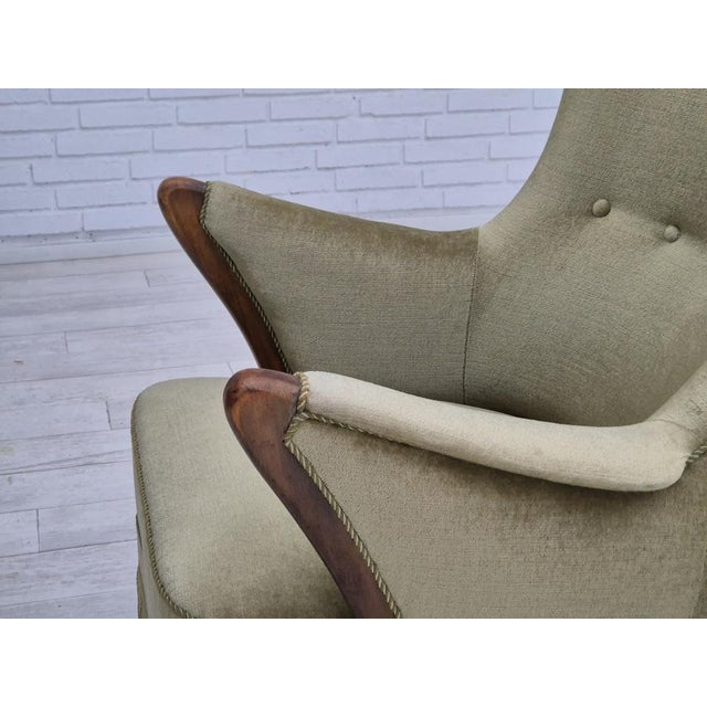 Scandinavian Armchair in Velour with Beech Wood Legs, 1960s For Sale - Image 18 of 18