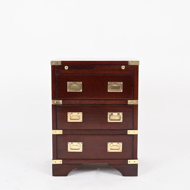 Campaign Style Nightstands in Wood and Brass, 1950, Set of 2 For Sale - Image 10 of 15