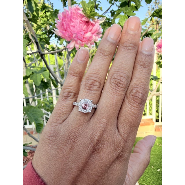 1.51 Carat Pink Sapphire Diamond 14 Karat White Gold Engagement Ring, Size 6.5 For Sale - Image 10 of 12