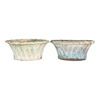 Vintage Regency Patinated Trellis Terra Cotta Planters - a Pair For Sale