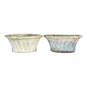 Vintage Regency Patinated Trellis Terra Cotta Planters - a Pair