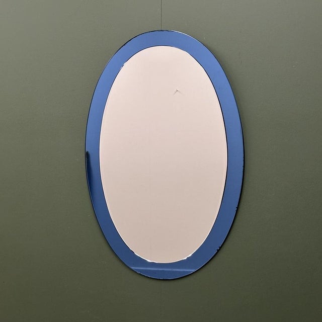 Mid-Century Modern Italian Blue Oval Mirrors attributed to Cristal Arte by Gio Ponti, 1970s, Set of 2 For Sale - Image 3 of 14
