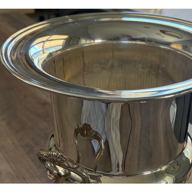 Mid-Century Modern Vintage French Fleuron Christofle Silver Plate Champagne Bucket Wine Cooler For Sale - Image 3 of 9