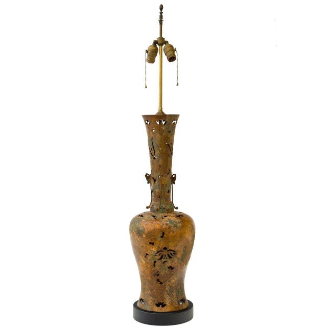 Wood Bronze Table Lamp in the Style of James Mont For Sale - Image 7 of 7