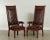 High Quality Antique Pair of Carved Oak Armchairs, Faux Leather Upholstery