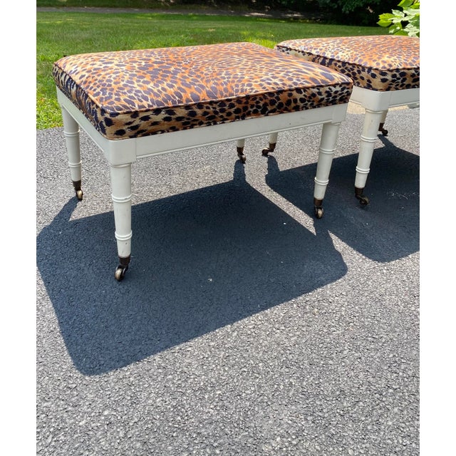 Late 20th Century Late 20th Century Vintage Leopard Ottomans With Brass Castors - a Pair For Sale - Image 5 of 12