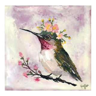 Floriferous Bird, Study 2 by Carrie Goller | Oil and Encaustic Hummingbird For Sale