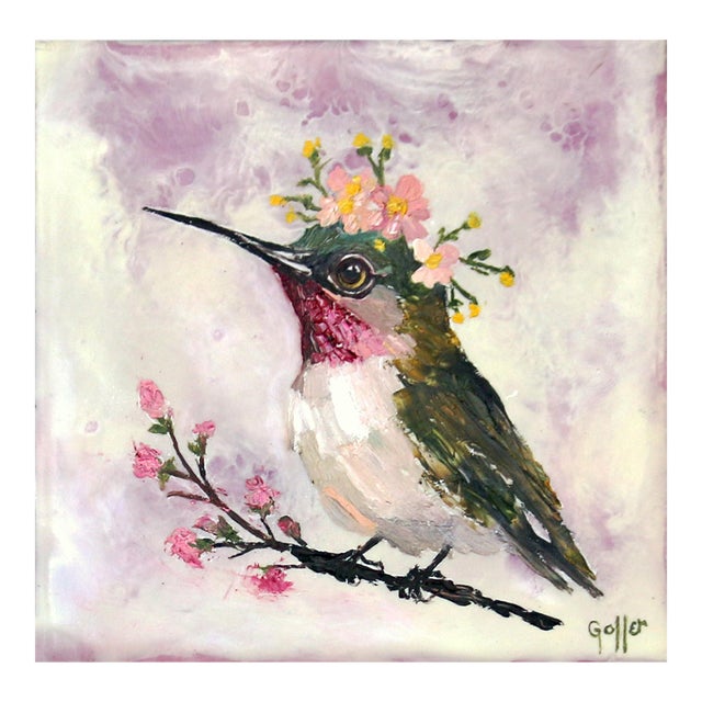 Floriferous Bird, Study 2 by Carrie Goller | Oil and Encaustic Hummingbird For Sale
