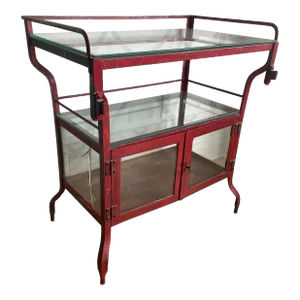 Early 20th Century Antique Metal & Glass Medical Cabinet With Industrial/Eiffel Tower Vibe