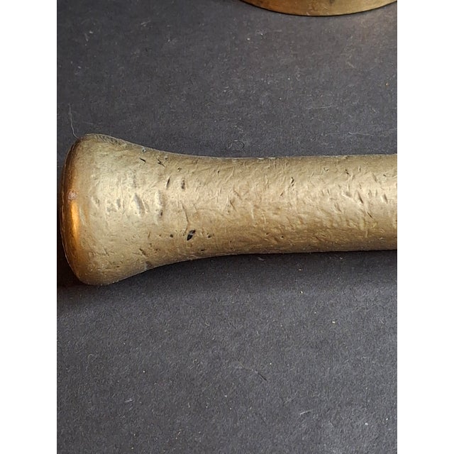 Antique 17th/18th C. Heavy Cast Bell Metal Brass Mortar & Pestle, J. Greenstein Provenance Judaica For Sale - Image 13 of 18