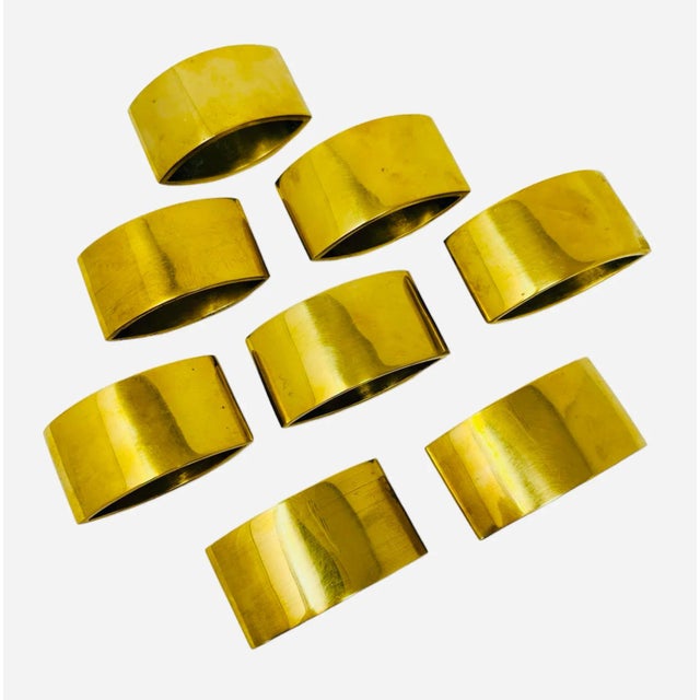 American Vintage Solid Brass Heavy Ellipse Napkin Rings - Set of 8 For Sale - Image 3 of 9