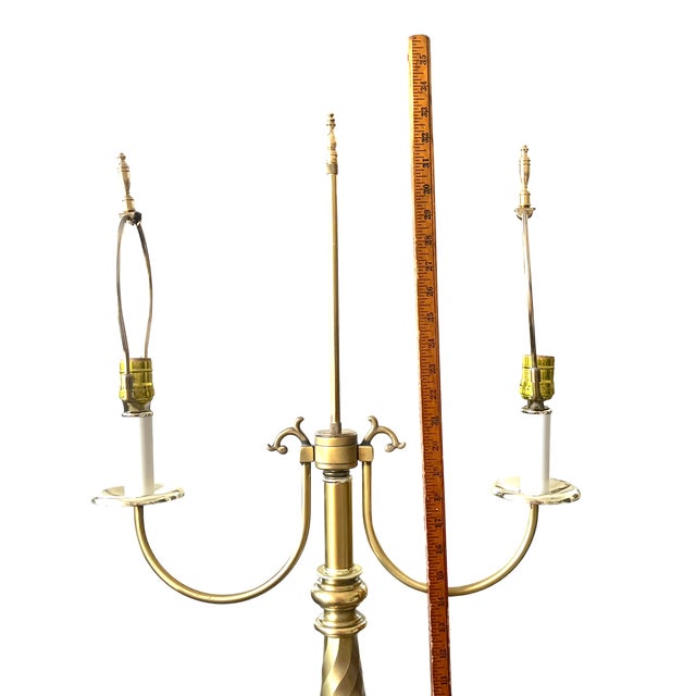Monumental Vintage Brass Bouillotte Table Lamp With Custom Hunter Green Pleated Shades — Ralph Lauren / Visual Comfort For Sale - Image 14 of 15
