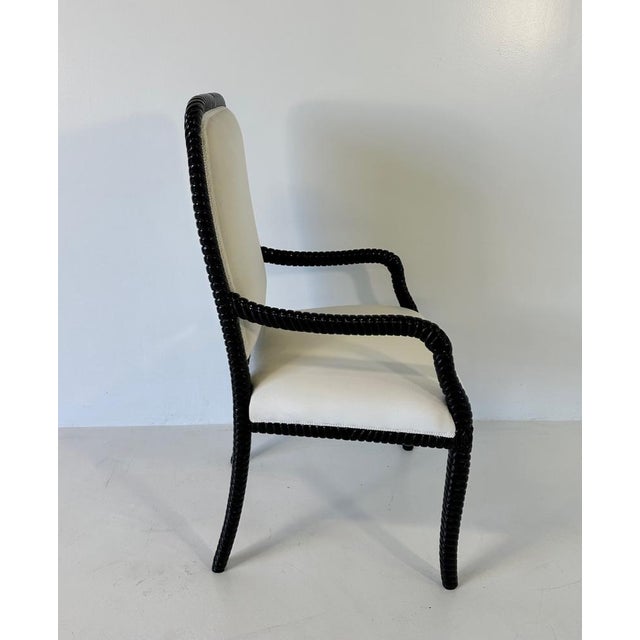 Cream Velvet and Black Lacquered Chairs, Set of 6 For Sale - Image 12 of 13