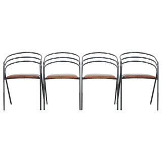 Metal Frame Dining Chairs with Leathers Seats, 1970s, Set of 4 For Sale
