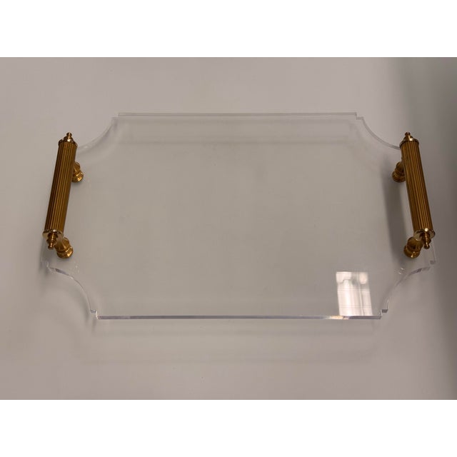 Reprotique Georgian Style Acrylic Tray + Reeded Brass Handles For Sale - Image 11 of 12