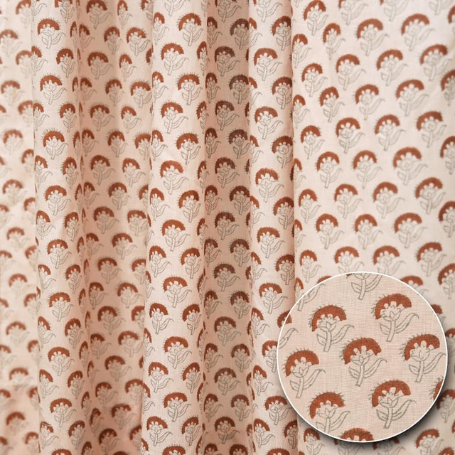 Cinnamon Fabdivine Bohemian Coloured Linen Floral Block Printed Curtain Size 54"Wx84"L - Juju Flower For Sale - Image 8 of 8