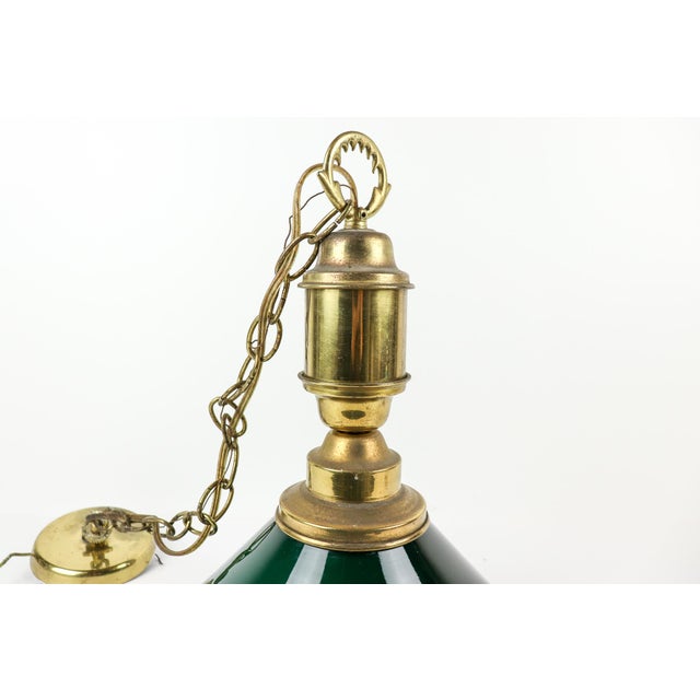 Vintage Green Glass Pendant Light With Brass Accents For Sale - Image 4 of 7
