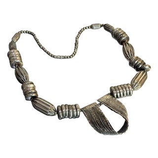 1970s Chunky Brutalist Beaded Silver Tone Necklace For Sale