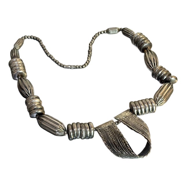 1970s Chunky Brutalist Beaded Silver Tone Necklace For Sale